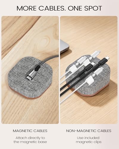 Magnetic Cord Holder, 5 Cable Clips, Desk & Nightstand Organizer