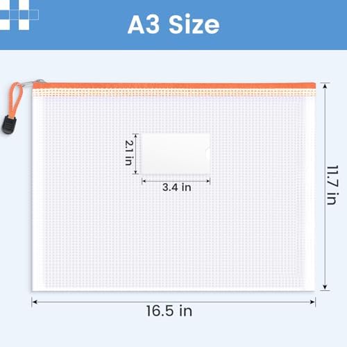 Sooez 24 Pack Super Large Mesh Zipper Pouch Bags, A3 (16.5×11.7 in) Storage Bags with Label Pocket, Reusable Zipper Pouches for Classroom Organization