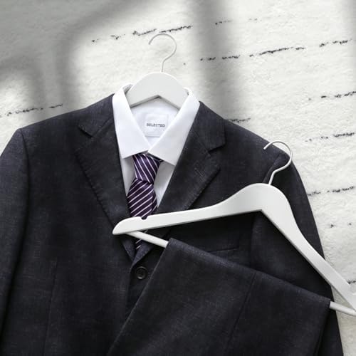 TOPIA HANGER All White Wooden Hangers, Solid Wood Suit Hangers with Extra Thick Hook and Non Slip Pants Bar, Heavy Duty Coat Hangers with Notches, Bridal Hangers for Shirts 16 Pack -CT01W