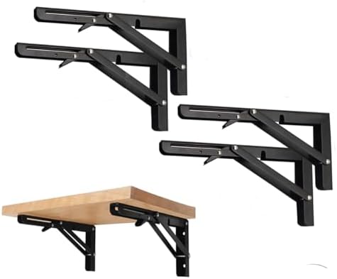 Black Folding Shelf Brackets Max. Load 220 lb, Heavy Duty DIY Wall Mounted Shelf Bracket Space Saving for Table Work Ben