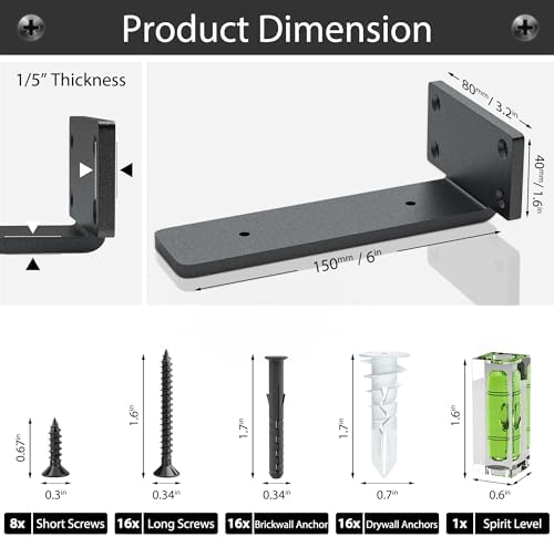 Floating Shelf Brackets 6 Inch 4 Pack, Hidden L Brackets for Shelves Black