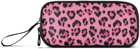 Hot Pink Black Leopard Print Pencil Case Box Boys Girls Large Pencil Pouch Zipper Compartments Big Capacity Stationery Pen Bag Organizer for Kids Teens Adults School Office