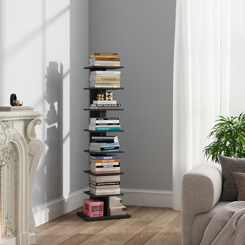 TUTOTAK Book Shelf, Narrow Spine Bookshelf, 8-Tier Bookcase for Small Space
