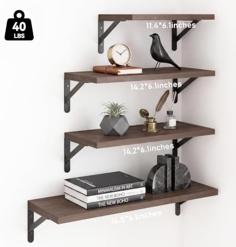 YGEOMER 4 Different Sizes Floating Shelves for Wall Home Decor, Walnut