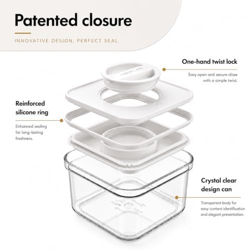 Smart Seal Airtight Food Storage Containers Set of 3, Extra Large 3.6L Pantry Containers for Cereal, Flour, Rice & Dry Food, Stackable BPA-Free Clear Canisters with Twist Lock Lids, White, 122 oz