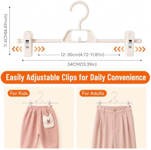 10 Pack Pants Hangers with Clips, Space Saving Skirt Hangers Organizer