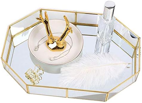 Mirror Gold Rectangle Makeup Decorative Tray, Metal Jewelry Organizer for Vanity, Bathroom, Dressing Table (Large)