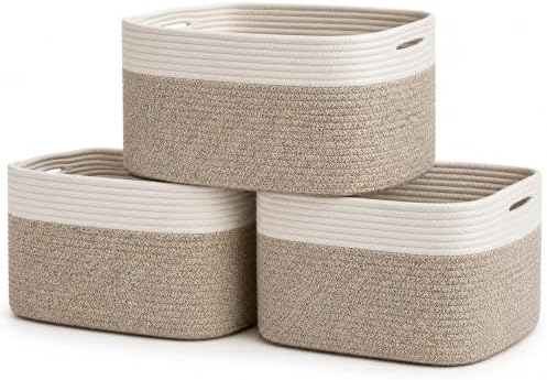 OrganiHaus Cotton Rope Baskets for Shelves, Set of 3, 15x9x10