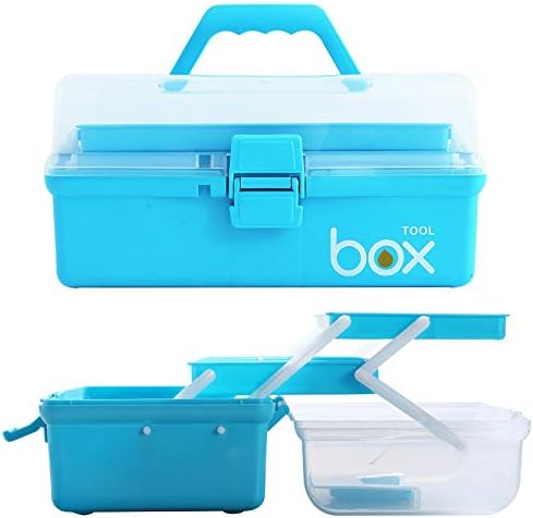 Sunxenze 12'' Three-Layer Clear Plastic Craft Storage Box, Tool Box/Sewing Box Organizer, Art Storage Box with Handle (L
