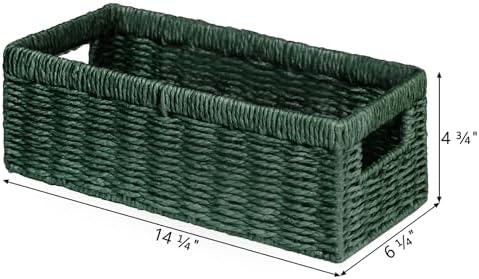 Vagusicc Wicker Storage Basket, Paper Rope Wicker Baskets with Handles, Toilet Paper Basket for Toilet Tank Top, Small Wicker Baskets for Organizing Shelves, 2-Pack, Green