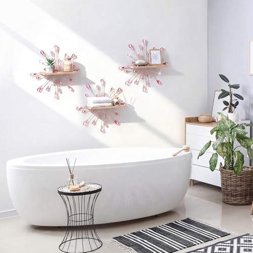 Yaocom 3 Pcs Bling Crystal Floating Shelves Metal Starbursts Wall Decor Folding Shelf Pink Corner Shelves Hanging Wall M