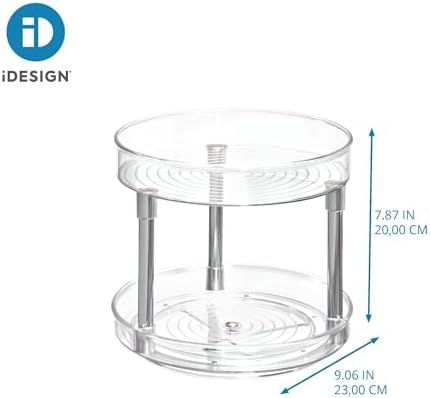 iDesign 9-Inch Recycled Plastic 2-Tier Lazy Susan Organizer, Clear/Chrome