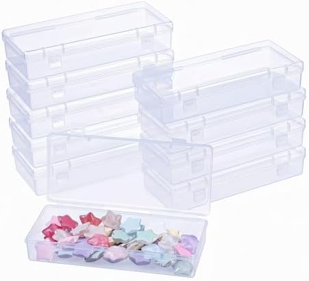 LJY 10 Clear Rectangular Plastic Boxes, 6.1 x 2.6 x 1.2 in for Beads
