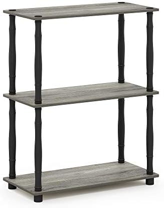 Furinno 18029GYW/BK Turn-N-Tube 3-Tier Compact Multipurpose Shelf Display Rack, Classic, French Oak Grey/Black, 3-Tier C