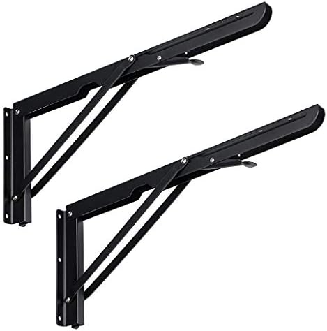 Sumnacon Sturdy Folding Shelf Brackets - Heavy Duty Metal Triangle Table Bench 2 Pcs Folding Shelf Bracket White for Wal