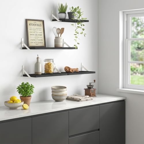 YGEOMER 4 Different Sizes Floating Shelves for Wall Decor, Black and White