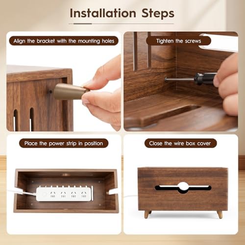 Extra Large Cable Management Box，Wood Cable Organizer Box,Power Strip Box & Organizer for Power Strip, TV Wires & Desk C