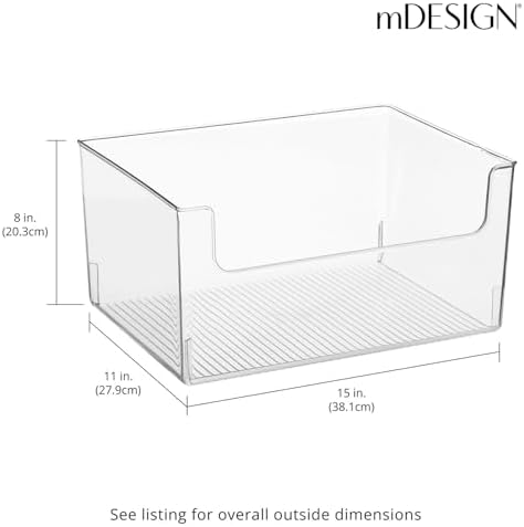 mDesign Large Modern Plastic Open Front Dip Storage Organizer Bin Basket for Kitchen Organization - Shelf, Cupboard, Cab