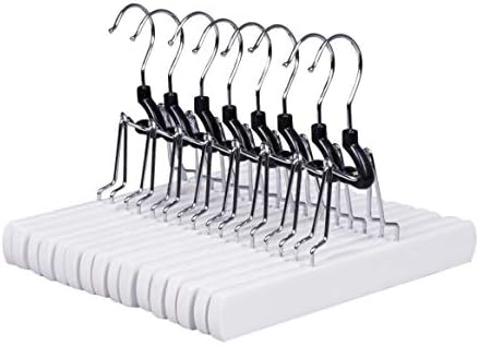 Amber Home 10 Pack White Wooden Pants Clip Hangers, Wood Skirt Hangers