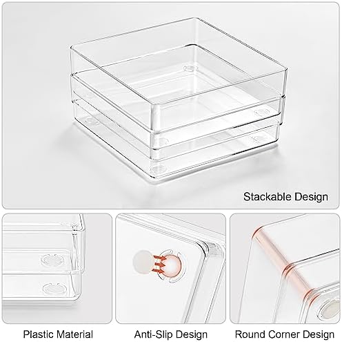 SMARTAKE 6 PCS Clear Plastic Kitchen Large Size Drawer Organizers Set