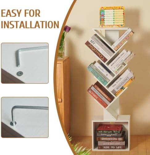 7-Tier Tree Bookshelf with Reading Planner & Activity Panel, Small Bookcase