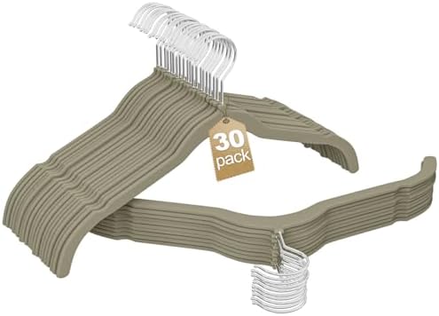 Velvet Shirt Hangers 30 Pack, No Shoulder Bumps for Clothes (Grey)