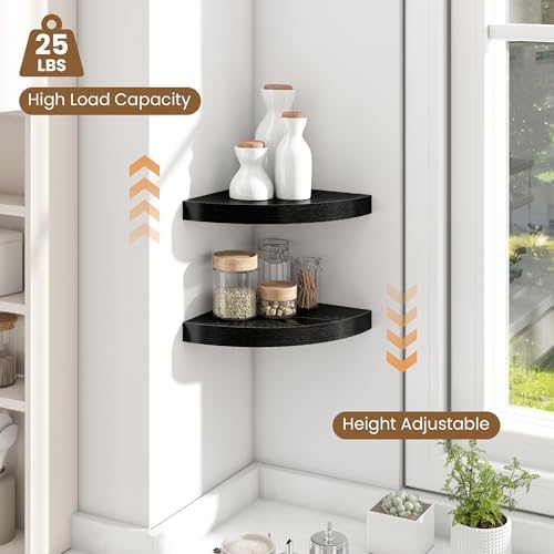 Fun Memories Floating Corner Shelves Set of 2 - Rustic Wood Wall Mounted Storage and Display Shelves for Living Room, Be
