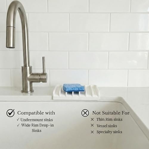 Effilogic Silicone Sponge Holder Self-Draining Sink Organizer Faucet Mat for Kitchen Countertop Protector Large White