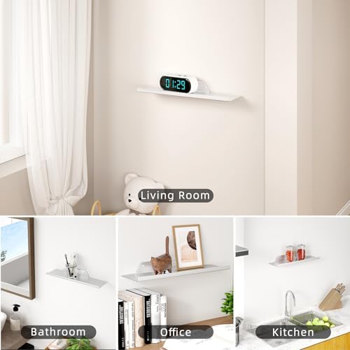 Floating Shelf for Wall, Off Center Metal Shelf for Decor, Modern Wall Shelf for Storage with Lip, Hanging Shelf for Liv