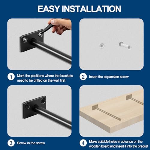 4 Pcs 8" Black Solid Steel Floating Shelf Bracket Blind Shelf Supports - Hidden Brackets for Floating Wood Shelves - Con