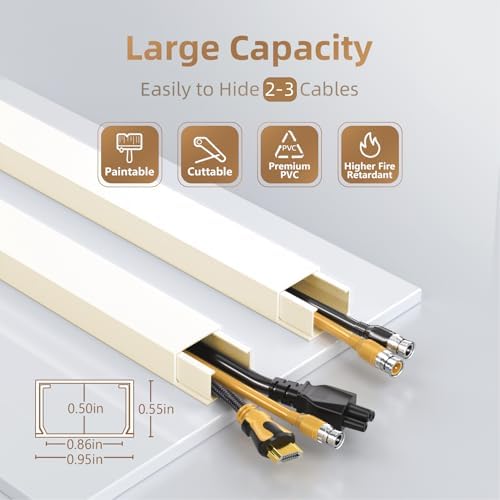 Delamu Beige Cord Hider, 85in Cord Covers for 2-3 Wires on Wall, Self-Adhesive Cable Hider, Wire Hiders Wire Covers for 