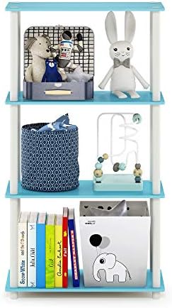 Furinno Turn-N-Tube Toolless Assembly Storage Shelves, 4-Tier Blue Book Shelf, Open Storage Bookshelf, for Organization 