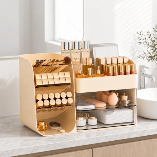 Cute Makeup Organizer Countertop for Vanity Bathroom Organizer, Cream