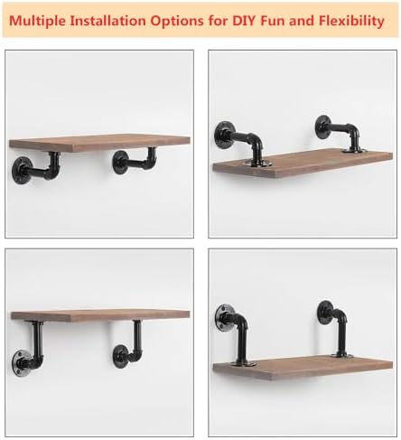 Industrial L Pipe Shelf Brackets for 9-18 in Depth Wood Heavy-Duty 3/4" Iron,Wall Mount Floating Shelf Bracket L Metal P