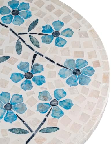 PEMAR 12.6” Handcrafted Capiz Shell Mosaic Lazy Susan – Coastal Floral Rotating Centerpiece for Dining Table, Elegant Be