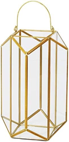 Serene Spaces Living Emerald Cut Glass Lantern, Measures 11 inches Tall, Sold Individually