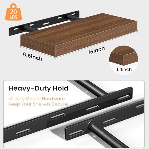 Fun Memories Floating Shelves for Wall 16 Inch, Set of 2 – Wall-Mounted Storage & Display Shelf with Invisible Bracket, 