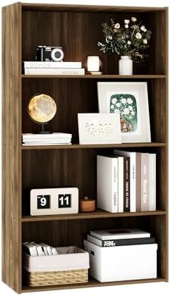 4-Tier Engineered Wood Bookshelf, Space Saving Bookshelf with 3 Shelves, 9 Inch Deep Bookcase with Storage, Book Shelves