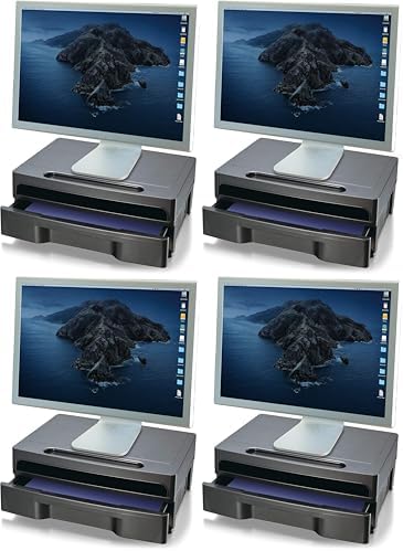 Officemate 2200 Series Executive Monitor Stand with Drawer, Black (22502) (Pack of 4)
