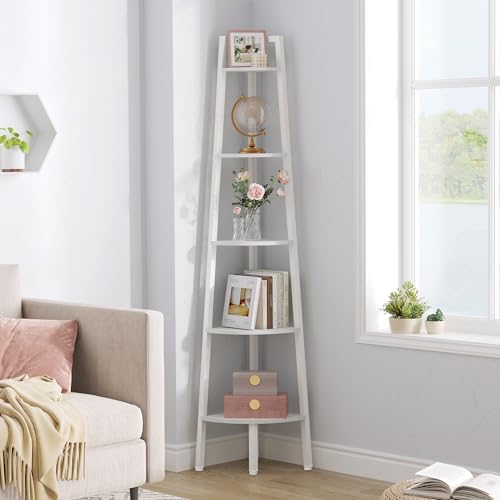 Hoctieon Corner Shelf, 5-Tier Corner Bookshelf, Rustic Ladder Shelf, Industrial Display Stand for Living Room, Kitchen, 