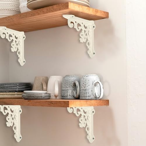 NACH Victorian Antique White Shelf Brackets 5 inch, Decorative Shelf Brackets for Wood Shelves, Small Shelf Brackets, Wa