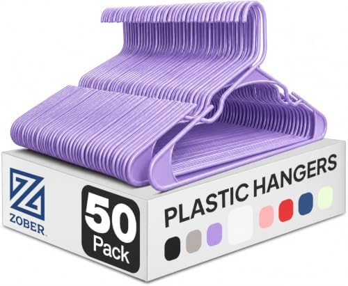Zober Purple Plastic Hangers 50 Pack, Clothes Hangers Plastic