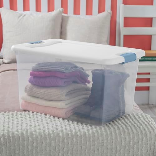 Sterilite 12 Pack Latching Box, Under Bed Storage Bins with Lids, Clear Plastic, 64 Quart - Heavy-Duty Organizing Contai