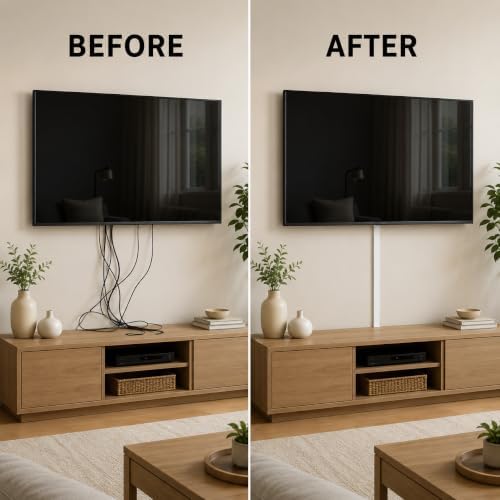 OnElecs 110in Cable Raceway Kit, Cord Cover Wall Cord Hider, PVC Wire Hider Wall Mount for TV Computer Office - Self-Adh