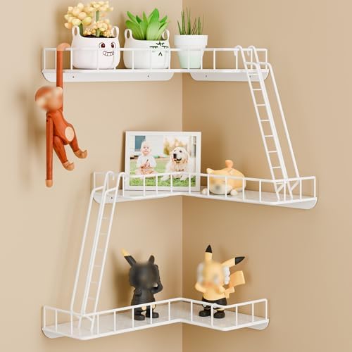 Fire Escape Wall Shelf - Modern City Style 3-Tier Corner Wall Shelves, Easy to Install Metal Ladder Shelf for Figures, N