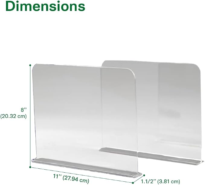 Bee Neat Closet Acrylic Shelf Dividers, Closet Organizer, 2 Pack, 8", 11 ⅝" | Clear Acrylic Shelf Dividers for Organizing Closet Clothes, Towels, Sweaters, Purses & Books.