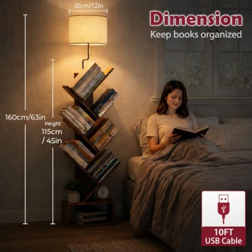 XBurmo 6 Tier Tree Bookshelf with Lights - Small Bookcase, Compact Book Tower with Drawer, Corner Bookshelf for Bedroom,