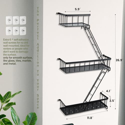 SweetSage Fire Escape Wall Shelf, Modern City Corner Wall Decorative Action Figure Metal Display with Mini Shelf, Black 