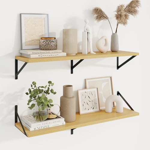 Axeman Deep Floating Shelves, 36'' x 10'' Oak Wall Shelves Set of 2