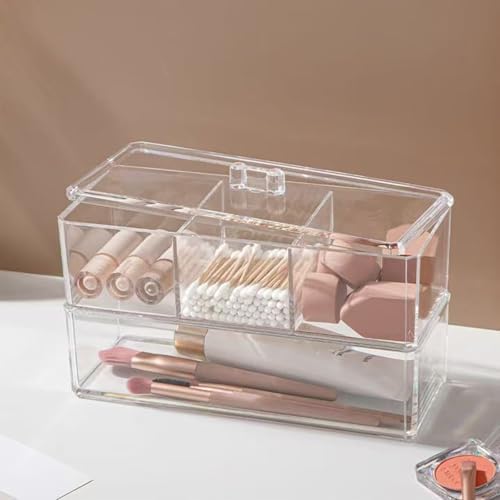 Hair Accessories Organizer for Girls - 2-Pack Clear Acrylic Stackable Drawers with Lids, Bathroom Vanity Storage for Cli